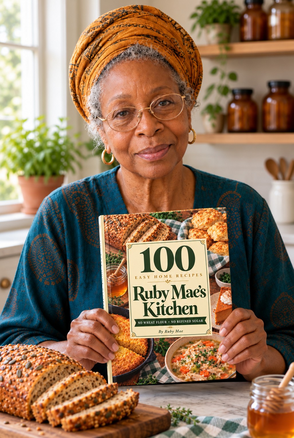 Ruby Mae holding her cookbook